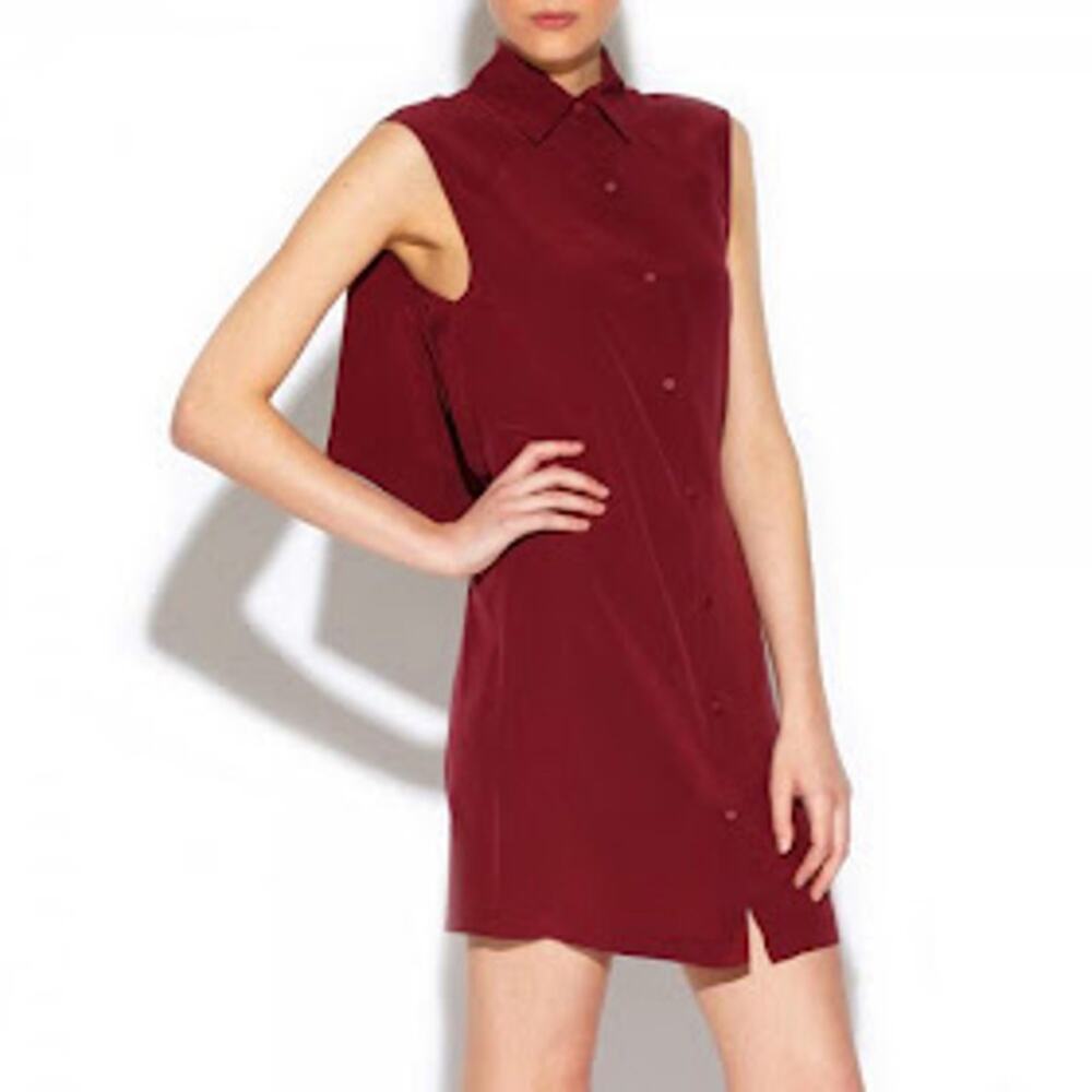 Alexander Wang Dress Mini Silk Shirt Dress Red Button Down Sleeveless Designer